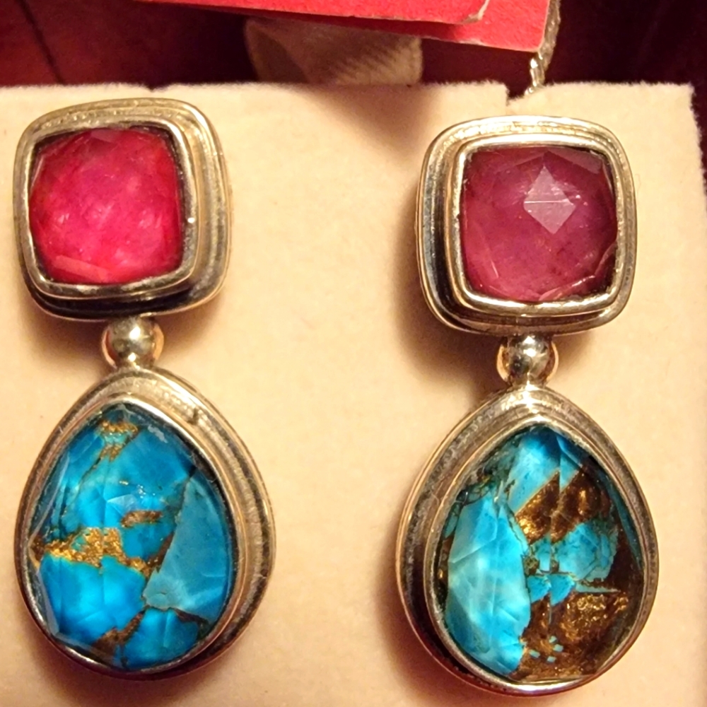 Genuine new Gerochristo sterling silver "Pop Rock" earrings semi precious  gems